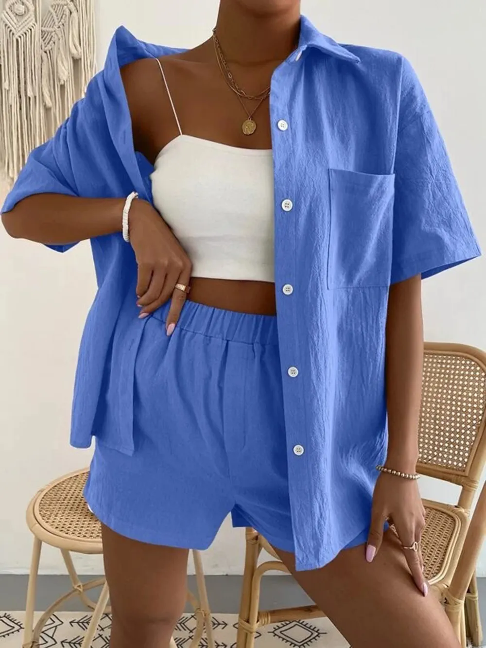 Button Up Short Sleeve Shirt and Shorts Set, image 9