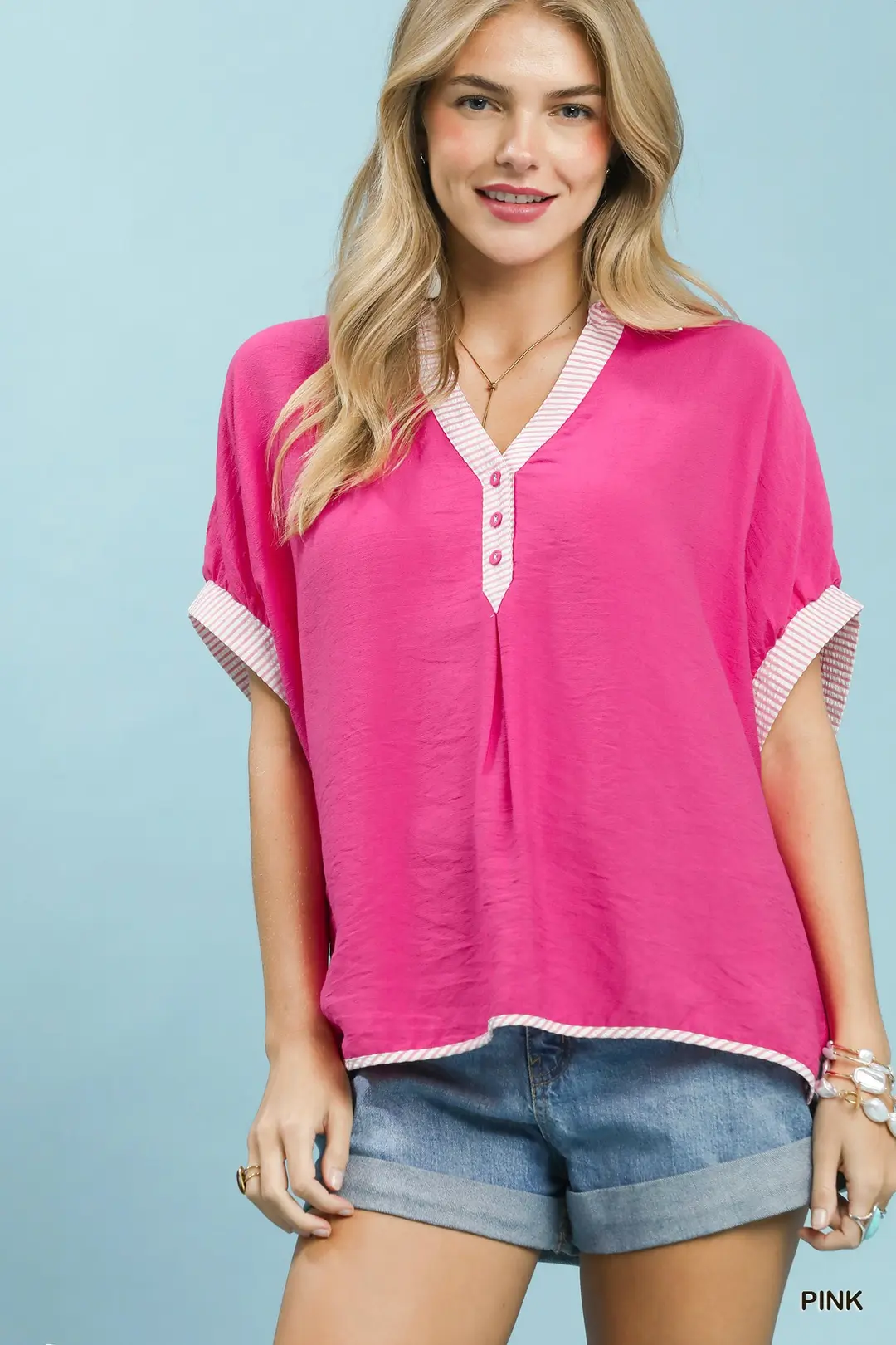 Oversized Contrast Stripe Trim Top