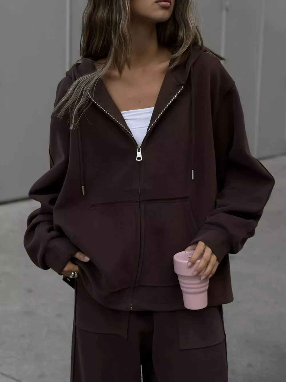 Oversized Zip-Up Hoodie and Wide-Leg Pants Set, image 13