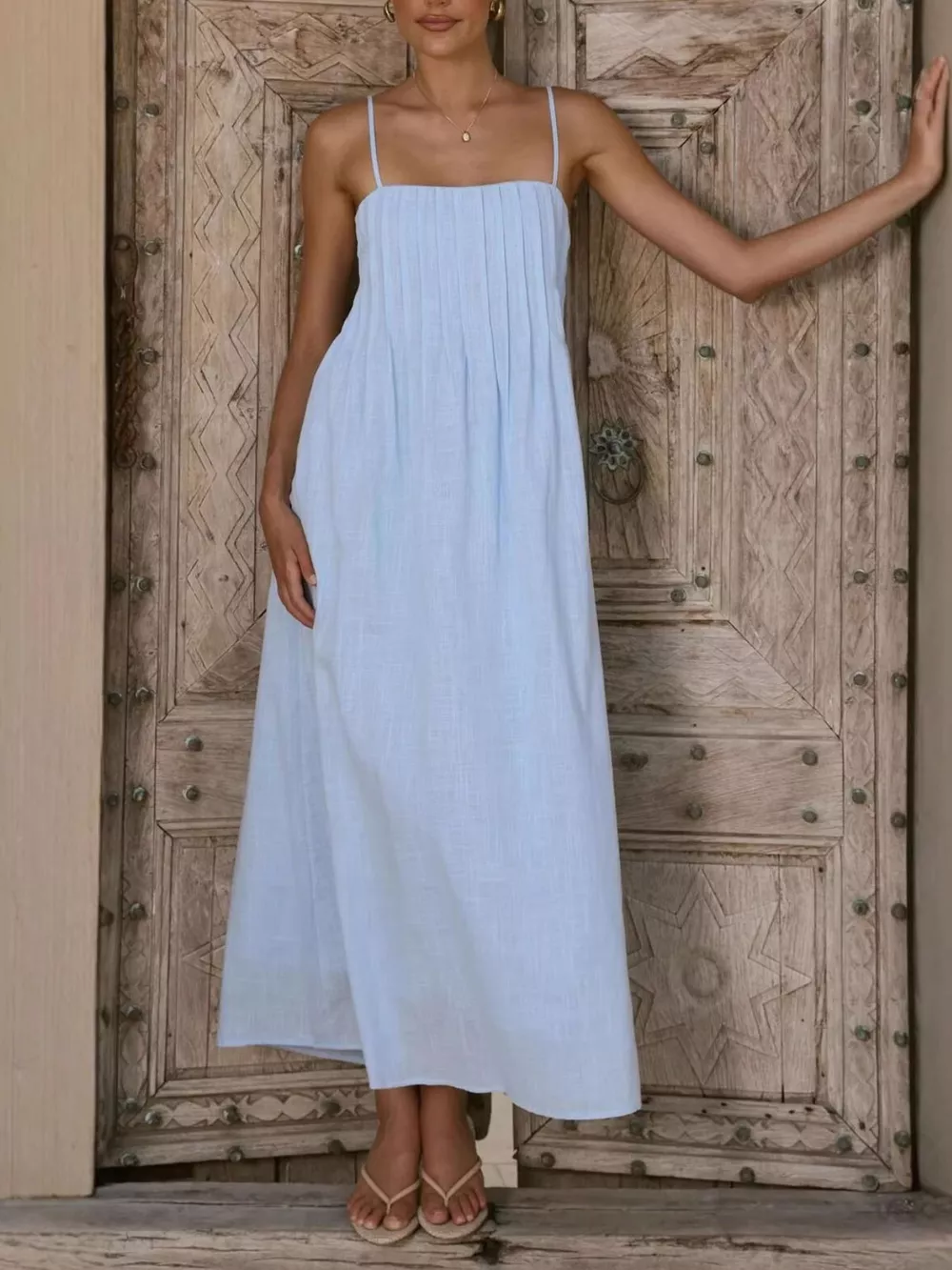 Pleated Bodice Midi Cami Dress, image 2