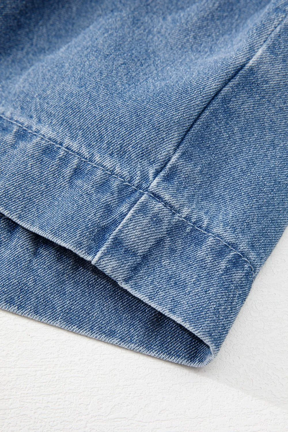 Tied Front Puff Sleeve Peplum Denim Shirt, image 2