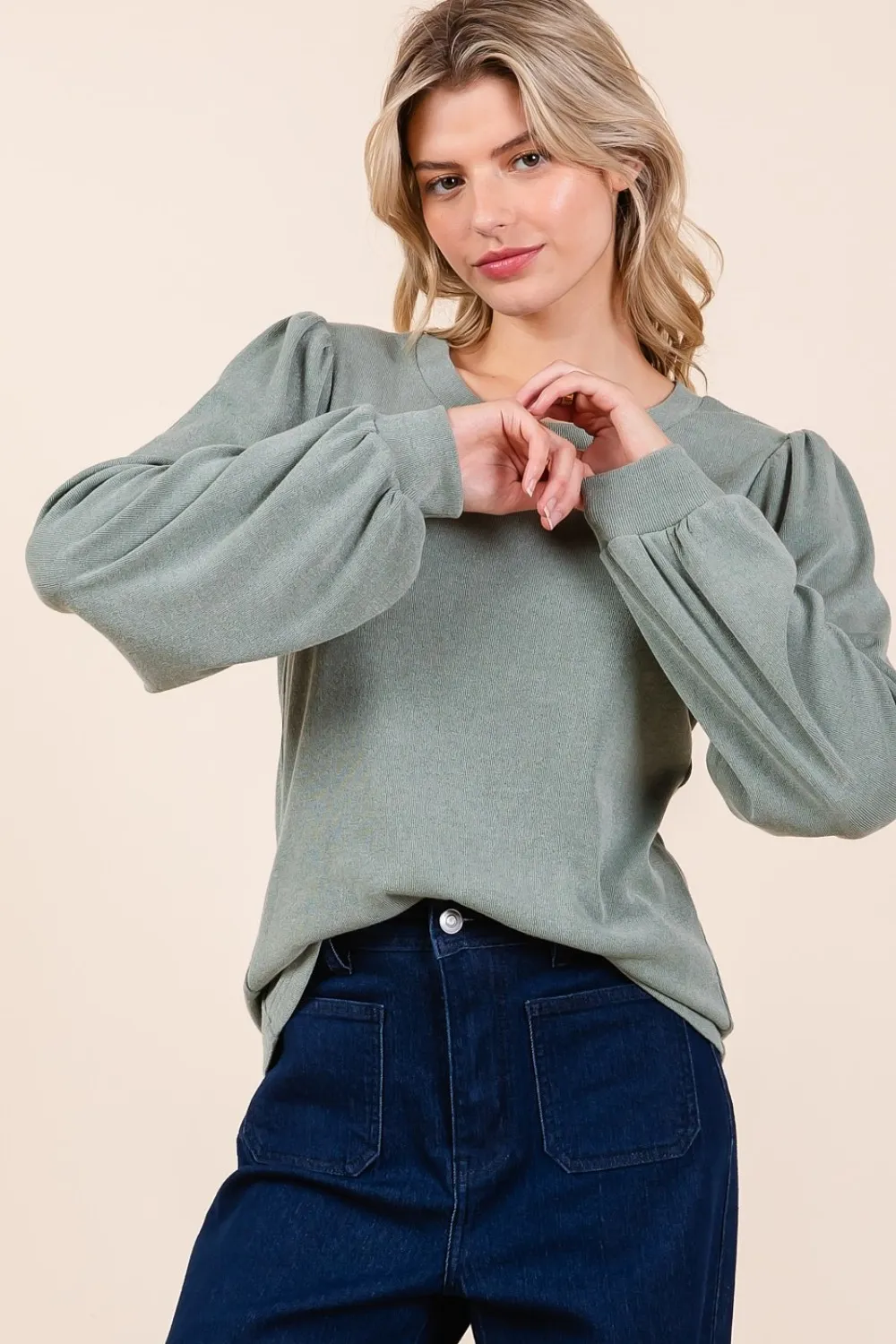 Round Neck Long Sleeve Rib Knit Top, image 5