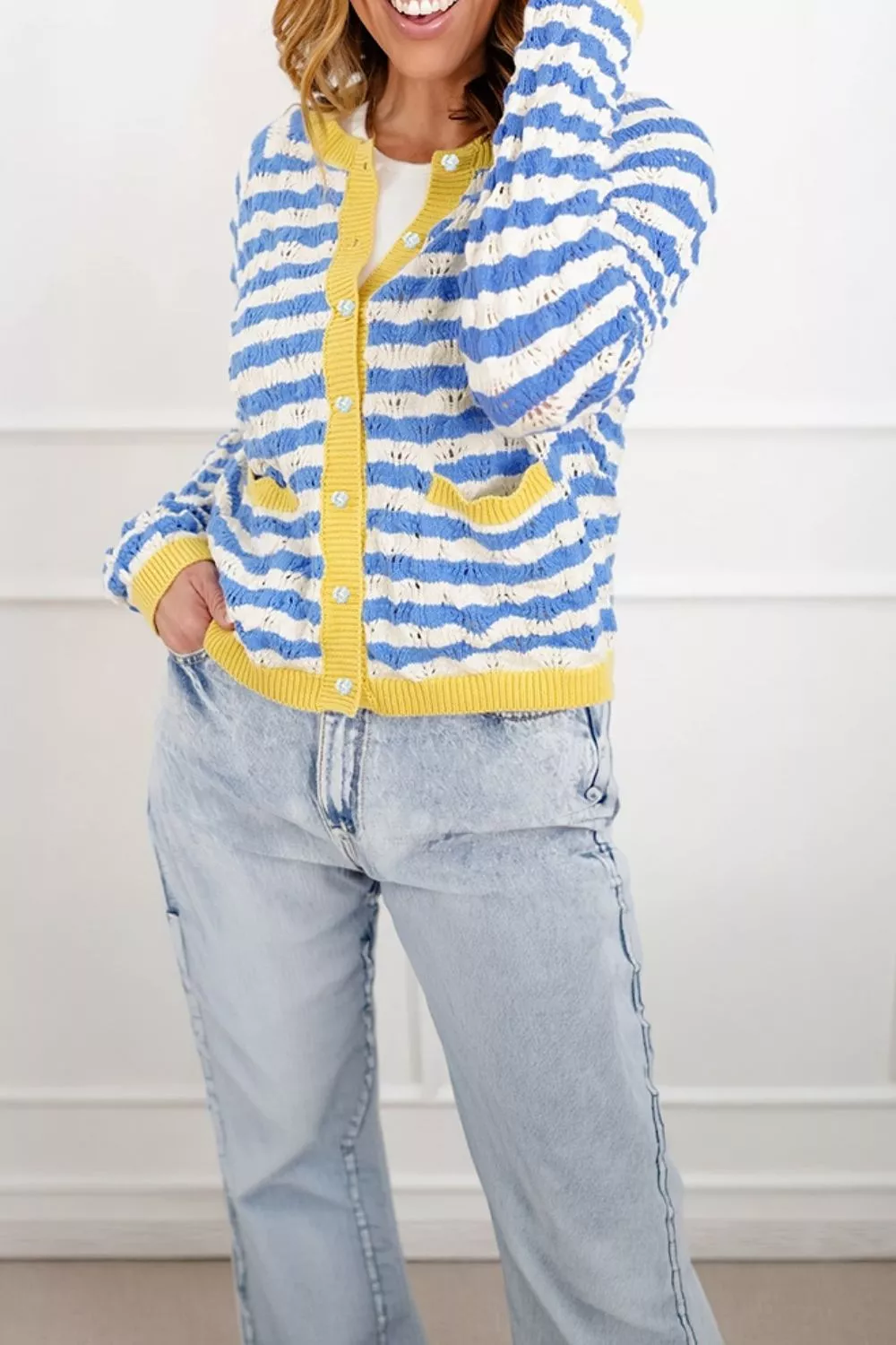 Striped Knit Button Up Cardigan, image 6