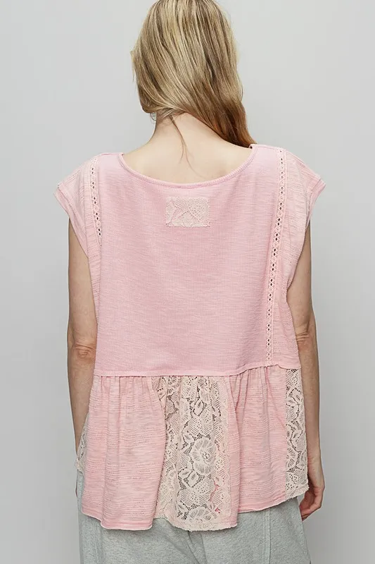 Embroidered Detail Boat Neck Cap Sleeve Lace Blouse, image 3