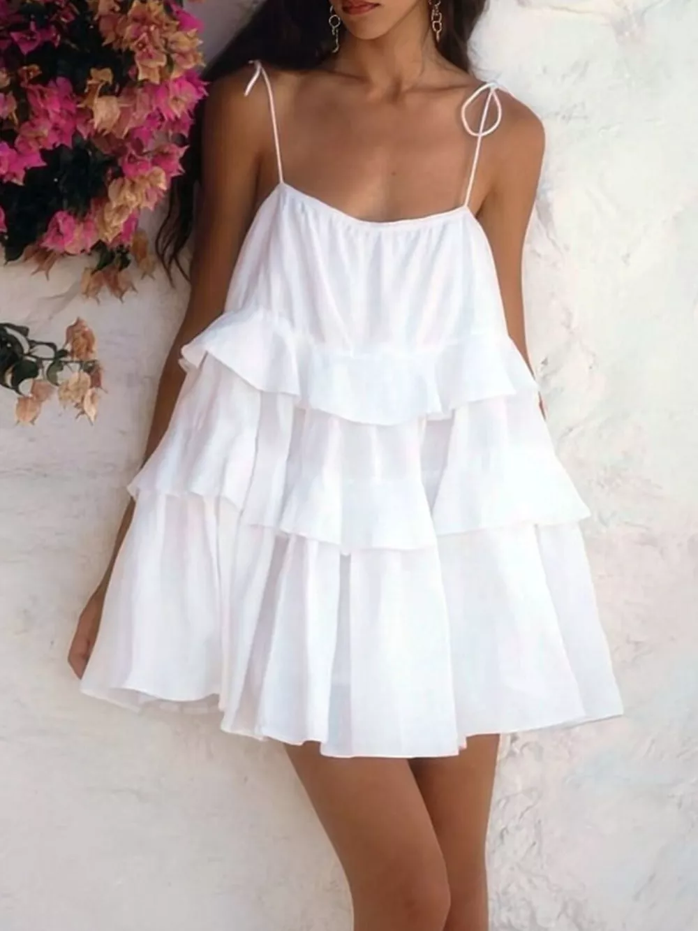 Ruffled Tie Shoulder Mini Dress