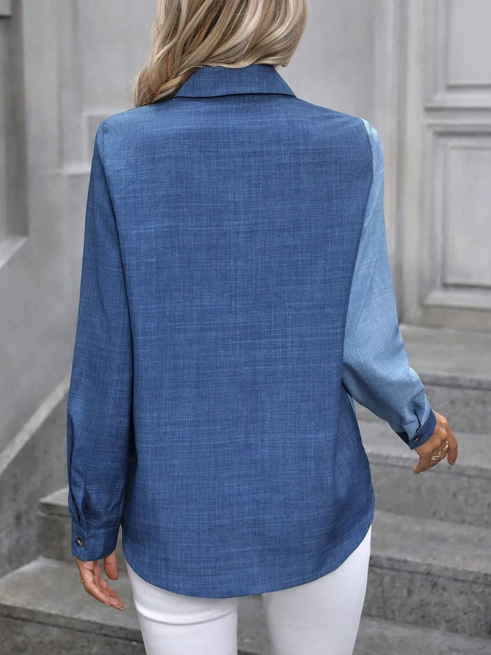 Contrast Collared Neck Long Sleeve Shirt, image 2