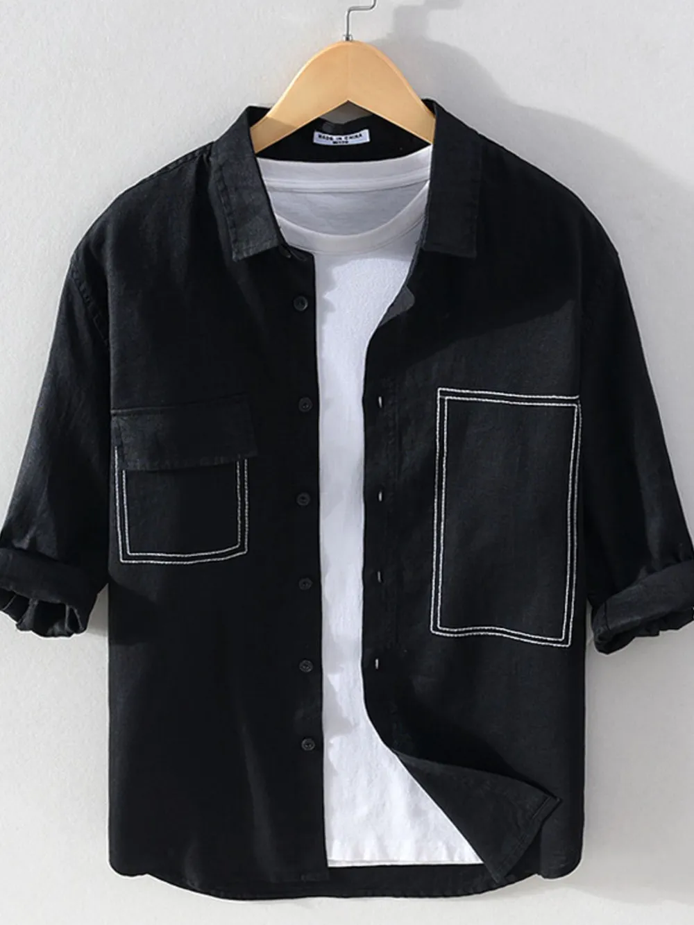Men's Plus Size Button Up Pocketed Shirt, image 2