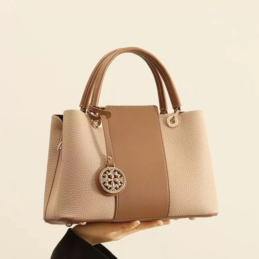 Two-Tone Leather Top Handle Handbag