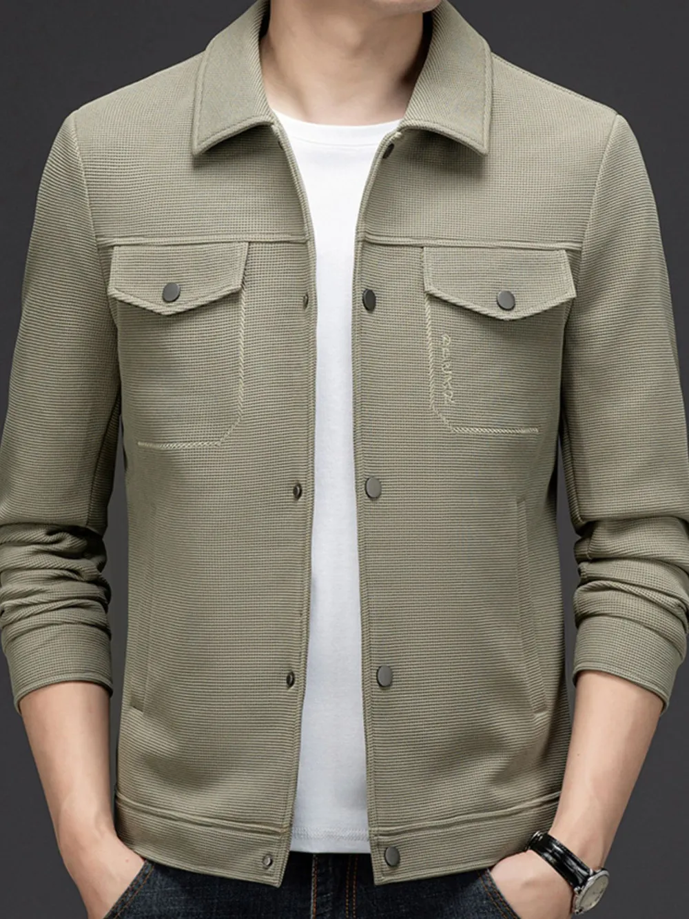 Men's Plus Size Button Up Long Sleeve Jacket, image 4