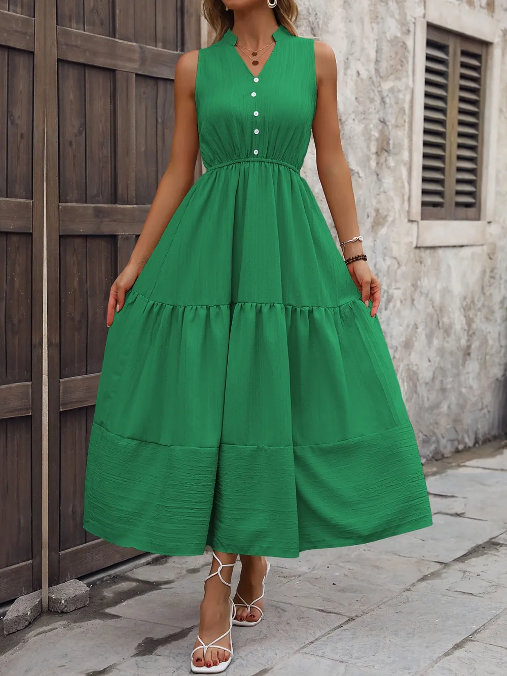 Notched Sleeveless Maxi Tank Dress, image 3