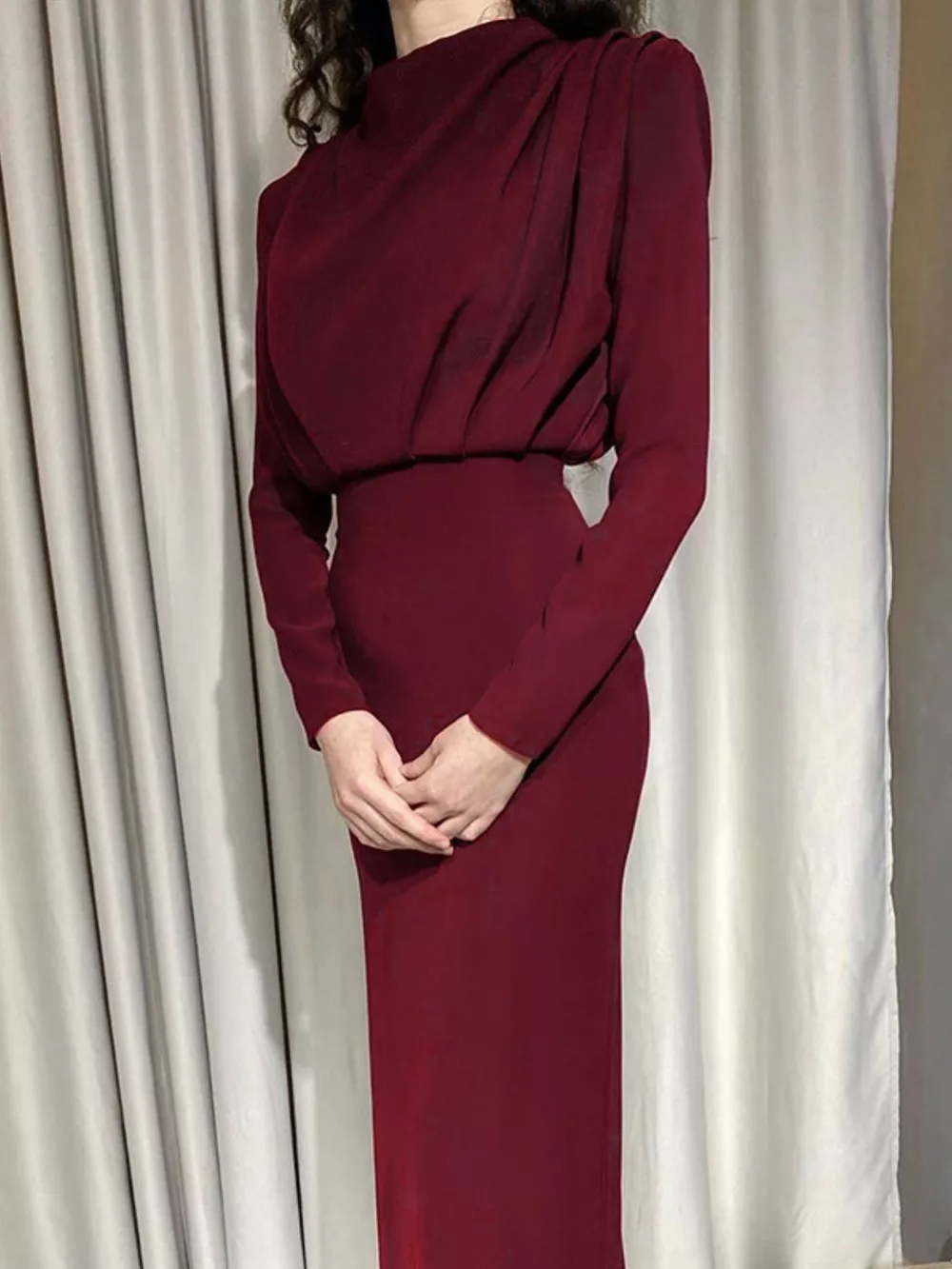 Mock Neck Long Sleeve Maxi Dress, image 2