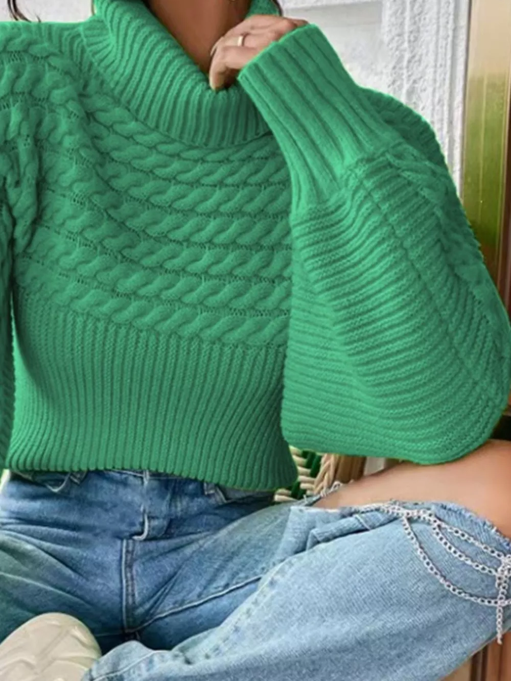 Textured Knit Turtleneck Long Sleeve Sweater, image 2