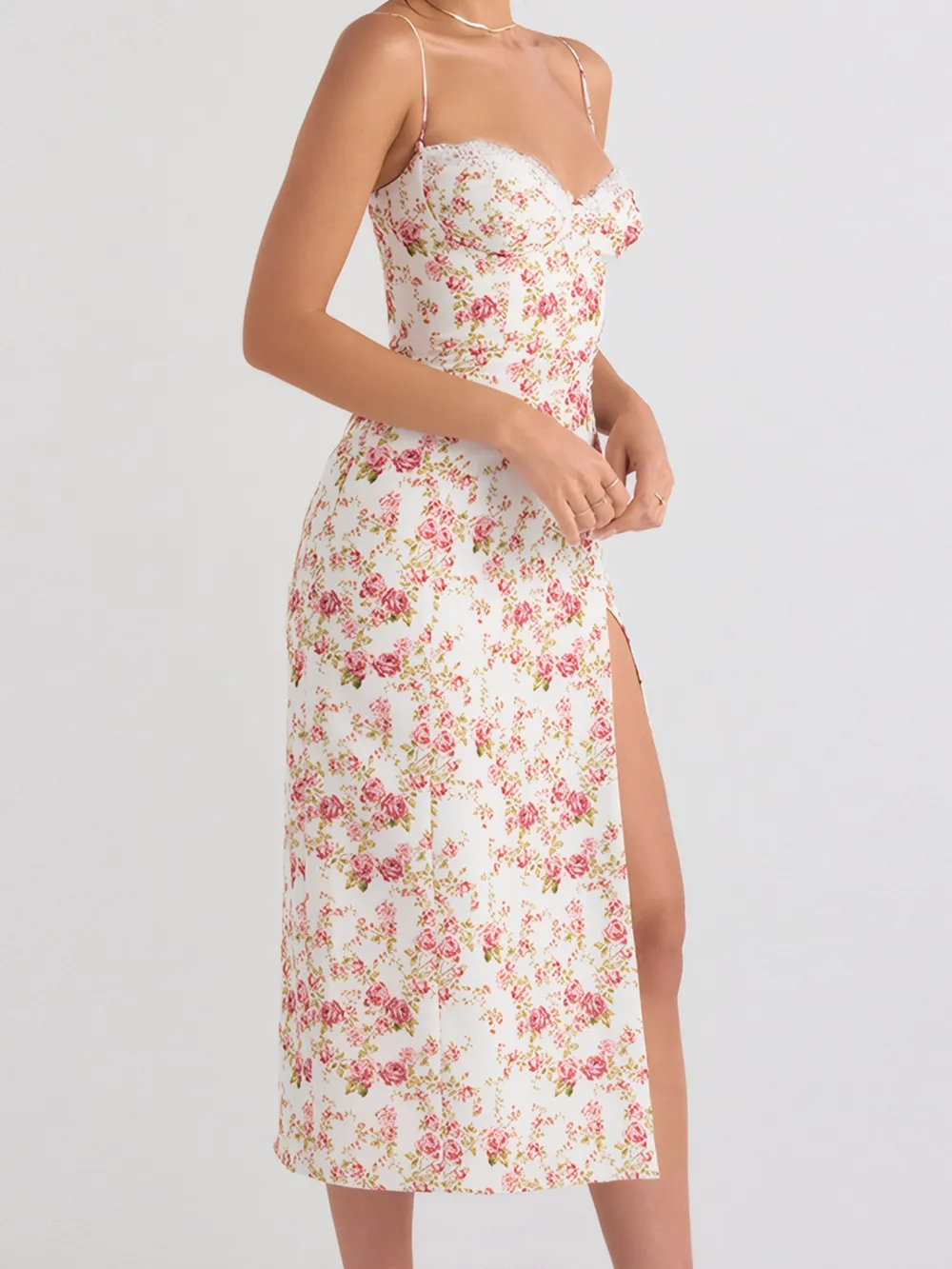 Split Printed Sweetheart Neck Cami Dress, image 2