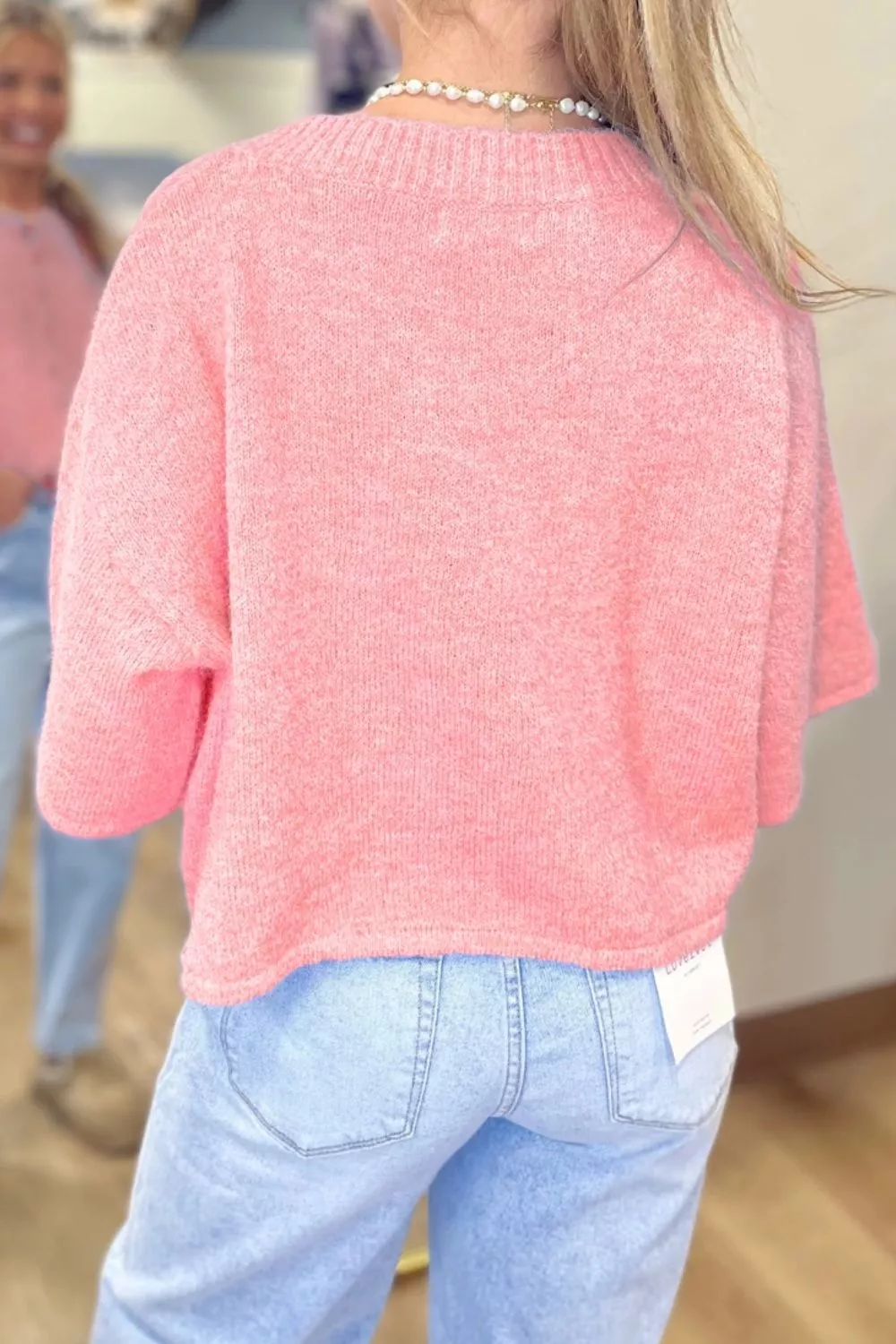 Blossom 3/4 Sleeve Boxy Knit Button Down Sweater Cardigan, image 3