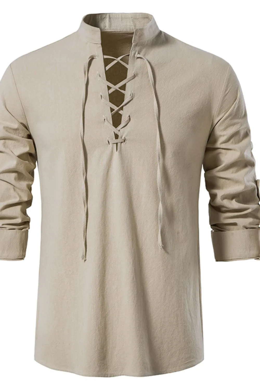 Men's Lace Up Long Sleeve Polo, image 3