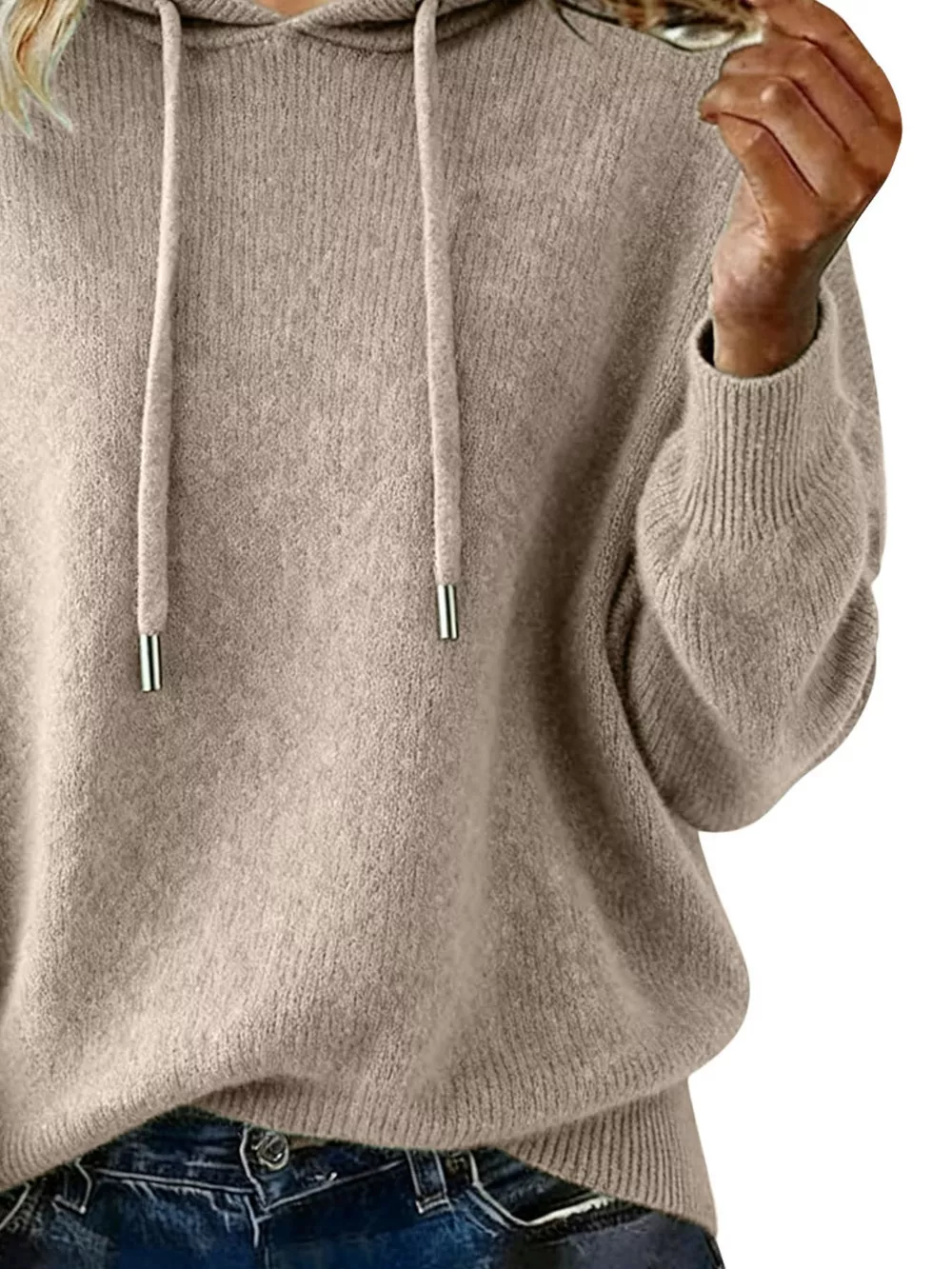 Drawstring Long Sleeve Hooded Sweater, image 2