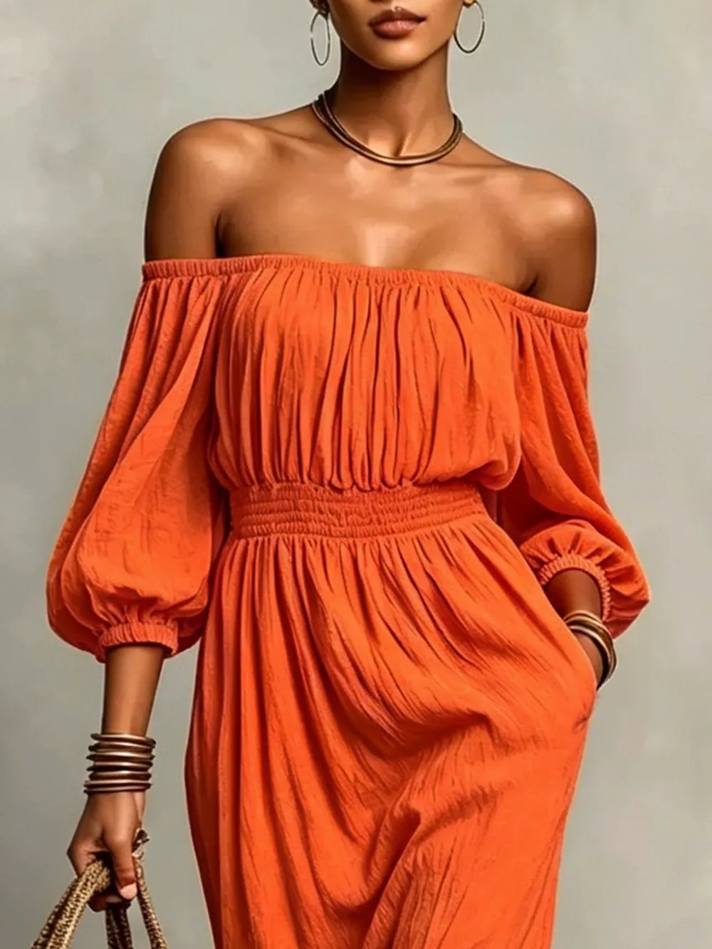 t Off-Shoulder Smocked Waist Maxi Dress, image 11