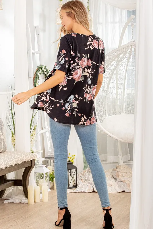Full Size Crisscross Neck Floral Babydoll Top Plus Size, image 2