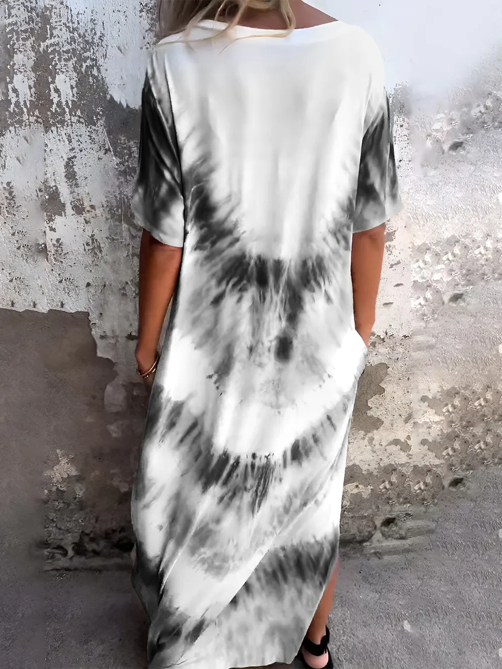 Full Size Pocketed Tie-Dye Short Sleeve Dress, image 2
