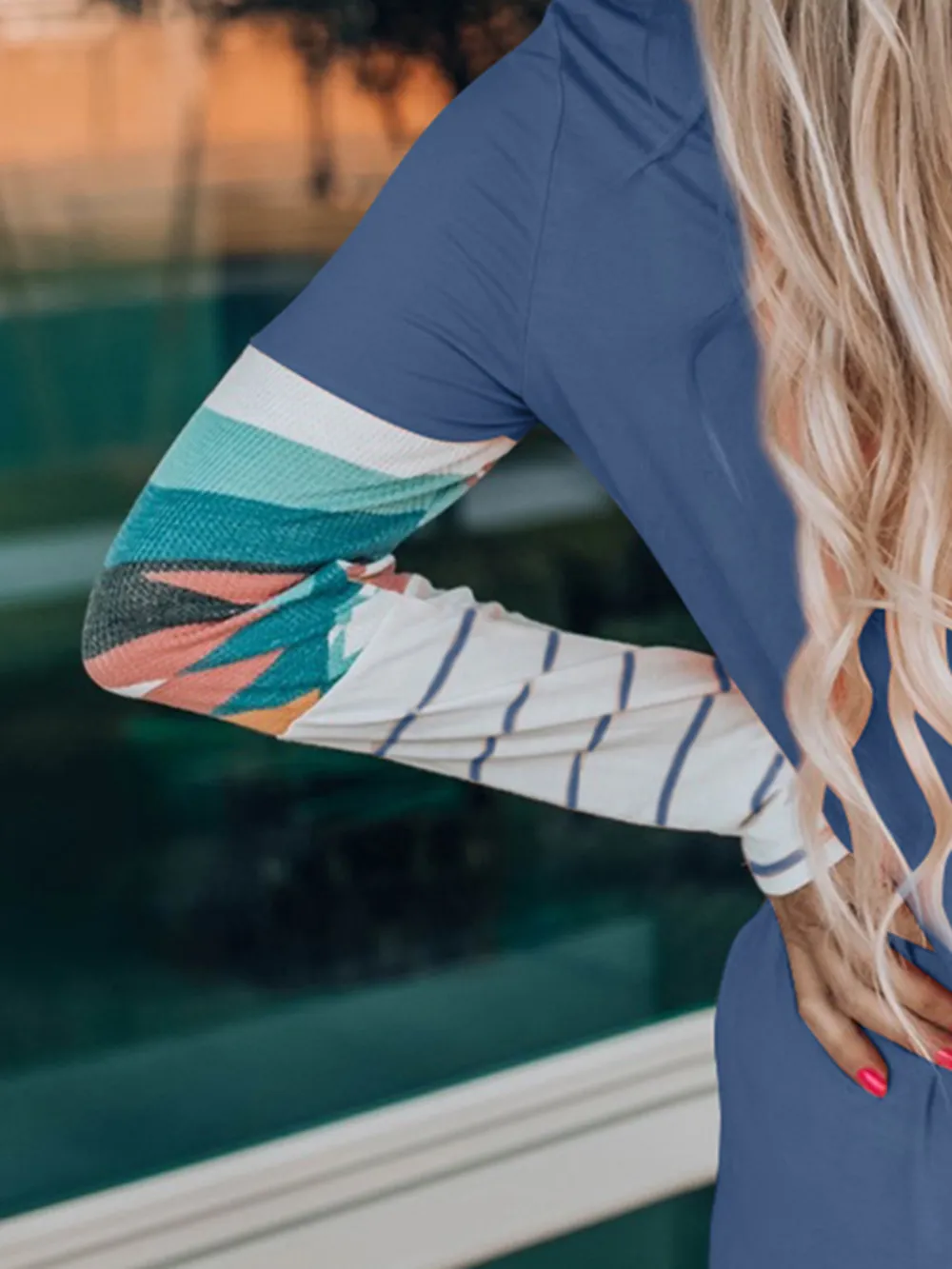Geometric Round Neck Long Sleeve T-Shirt, image 2