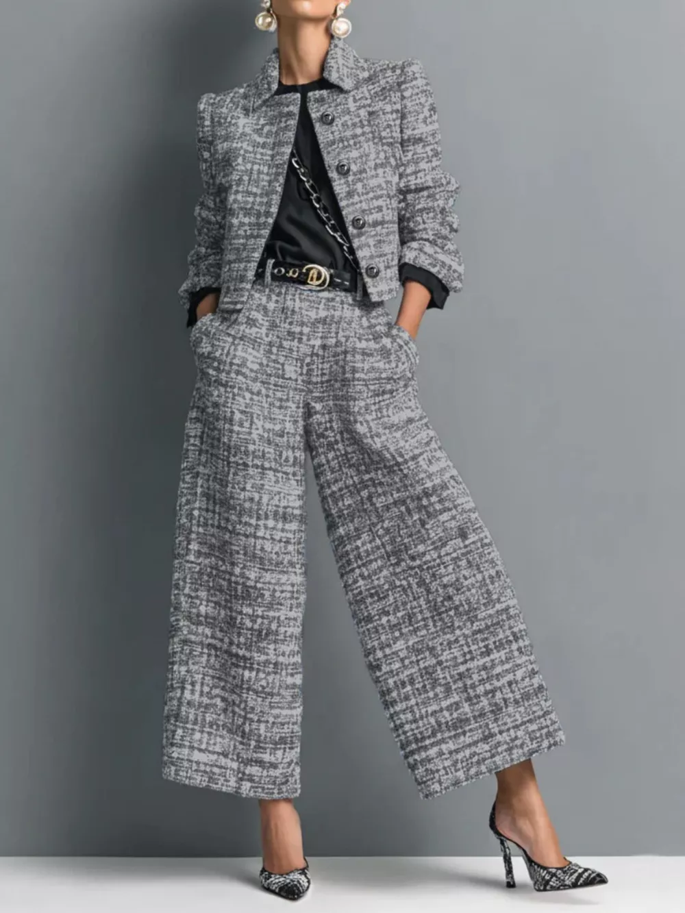 Full Size Tweed Cropped Jacket and Wide-Leg Pants Two-Piece Set Plus Size, image 6