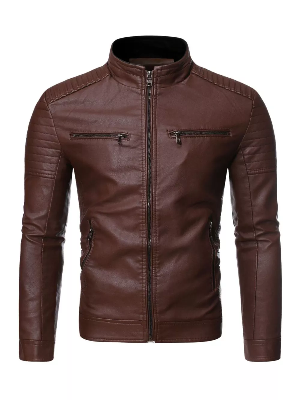 Men's Plus Size Zip Up Leather Moto Jacket, image 8