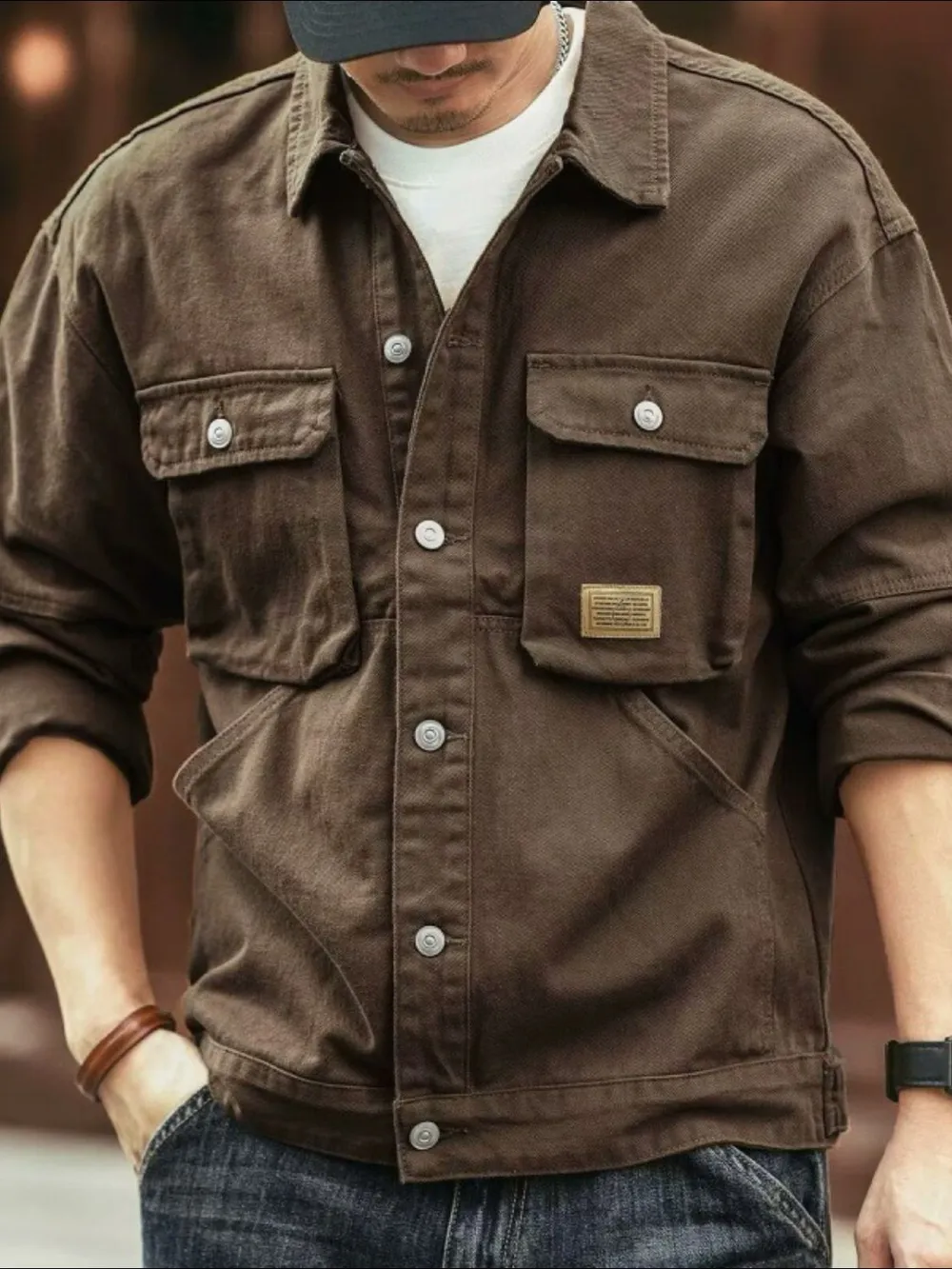 Men's Washed Collared Neck Cargo Jacket, image 2