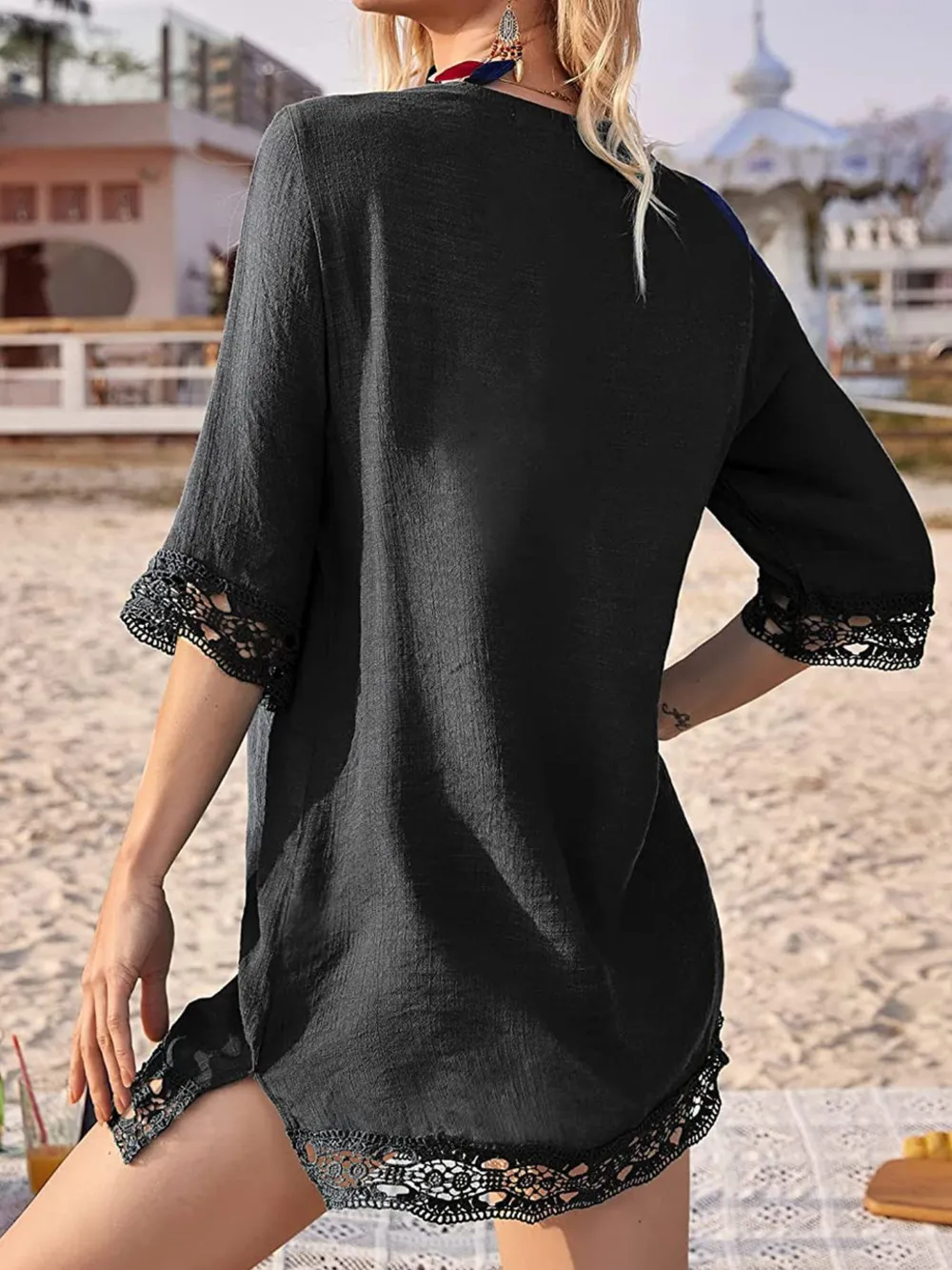Lace Trim V-Neck Cover-Up, image 3