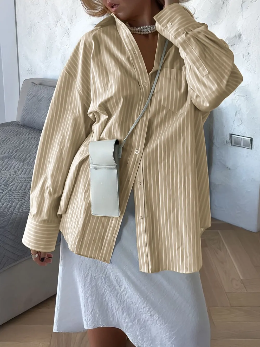 Oversized Striped Button-Down Shirt, image 2