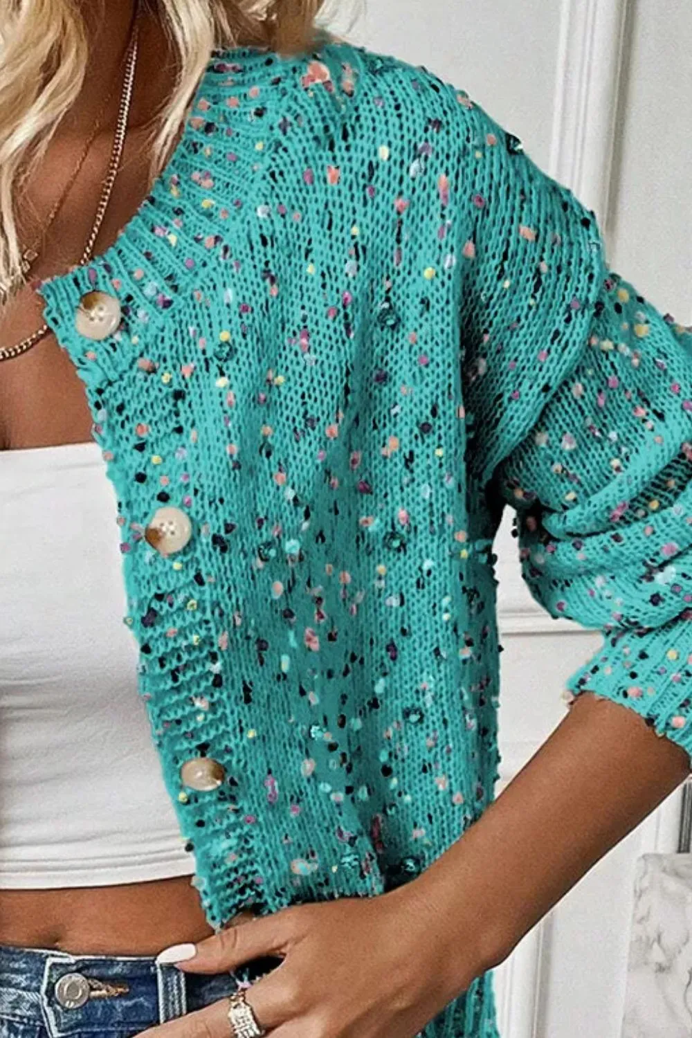 Confetti Button Up Long Sleeve Cardigan, image 2