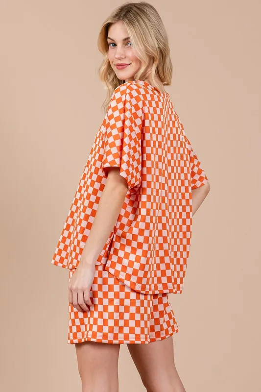 Ces Femme Checkered Round Neck Top and Shorts Set, image 3