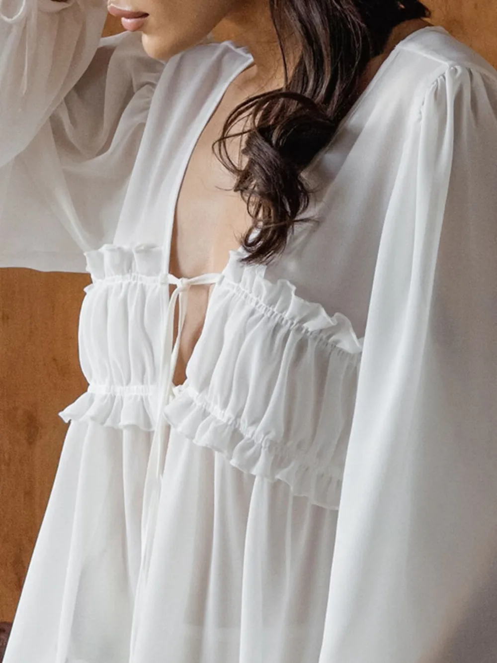 Ruffled Tie Front Long Sleeve Blouse, image 6