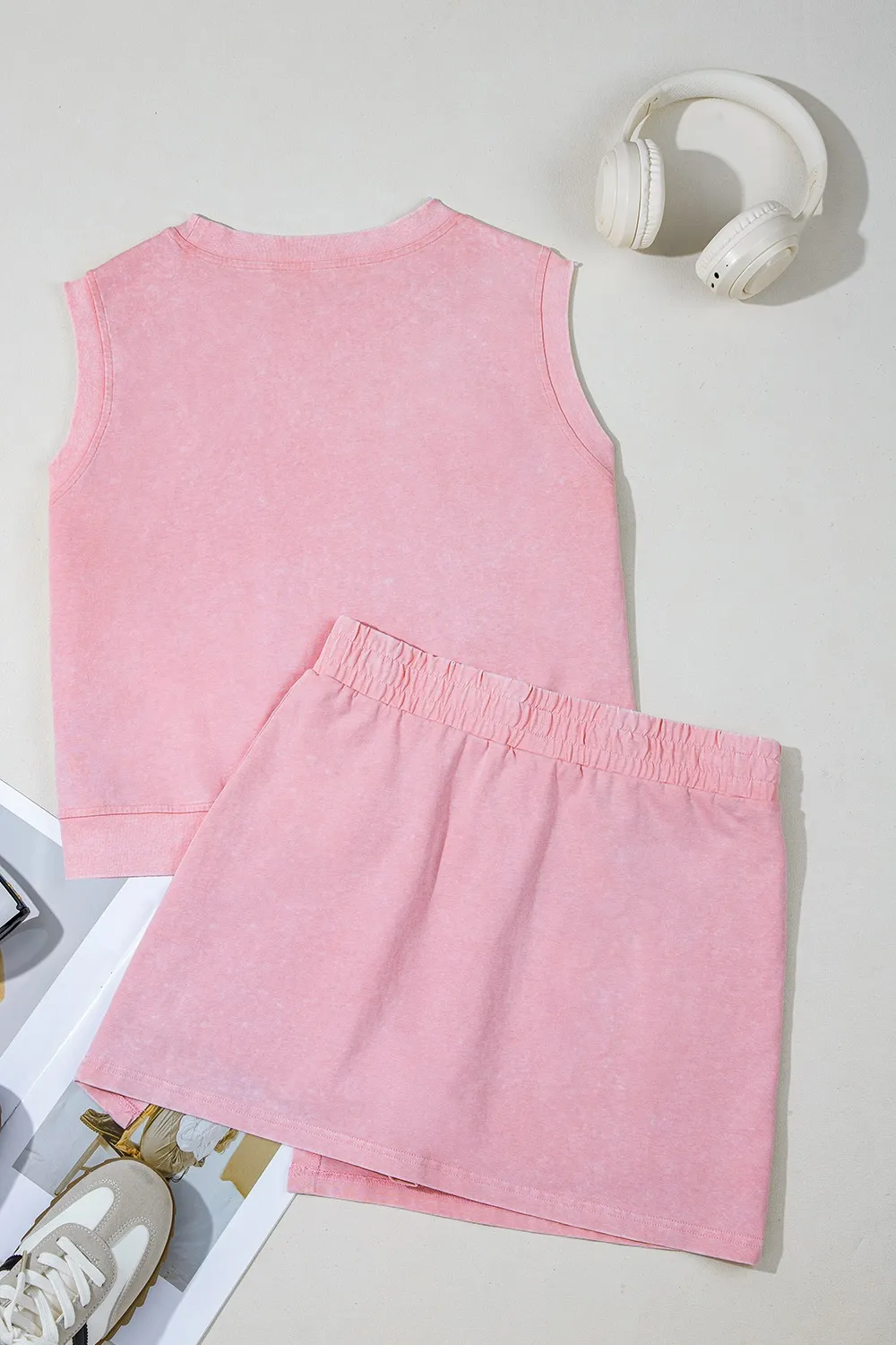 Mineral Wash Cotton Tank Top and Slit Skort Set, image 4