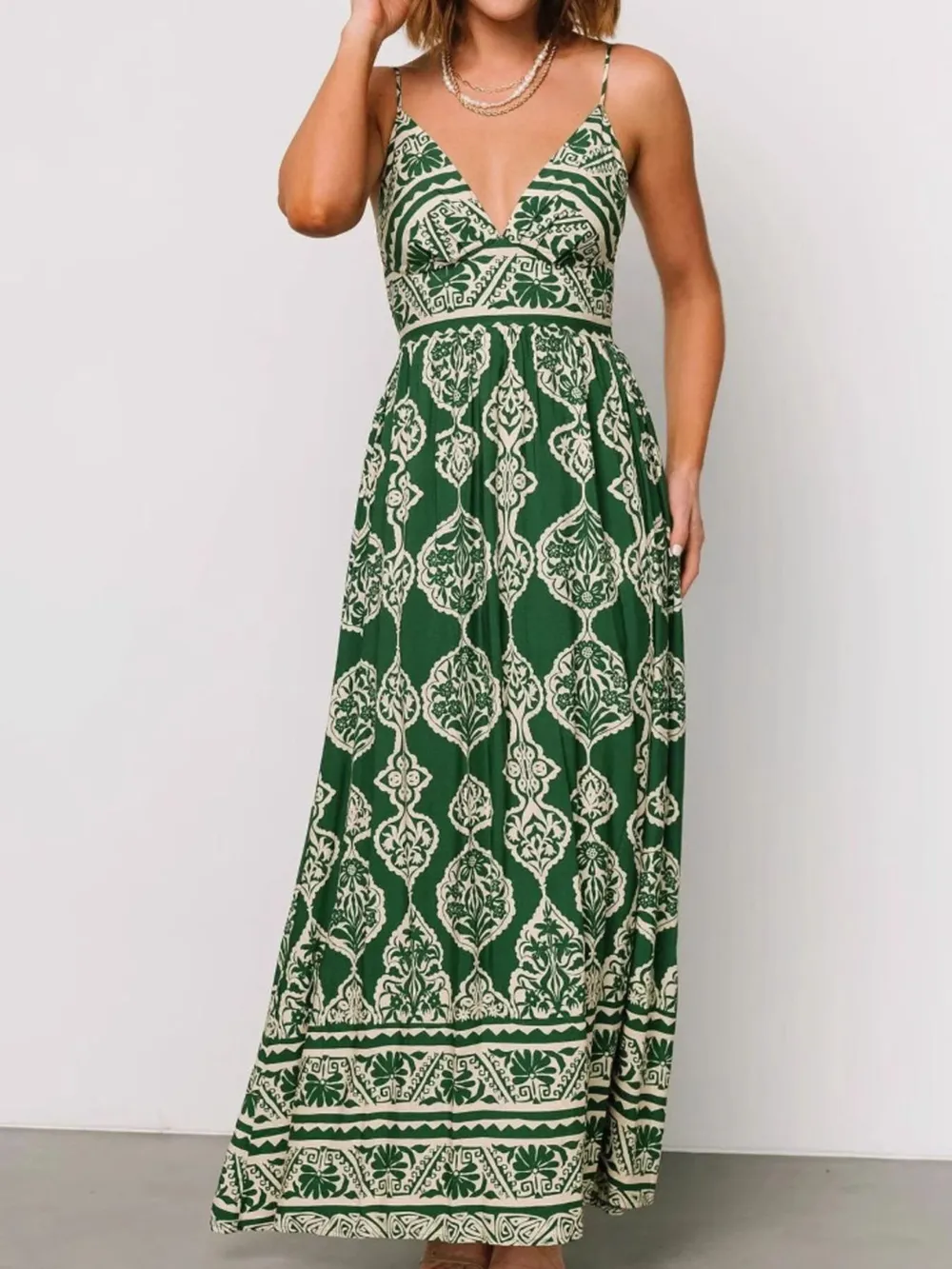 Printed V-Neck Maxi Cami Dress