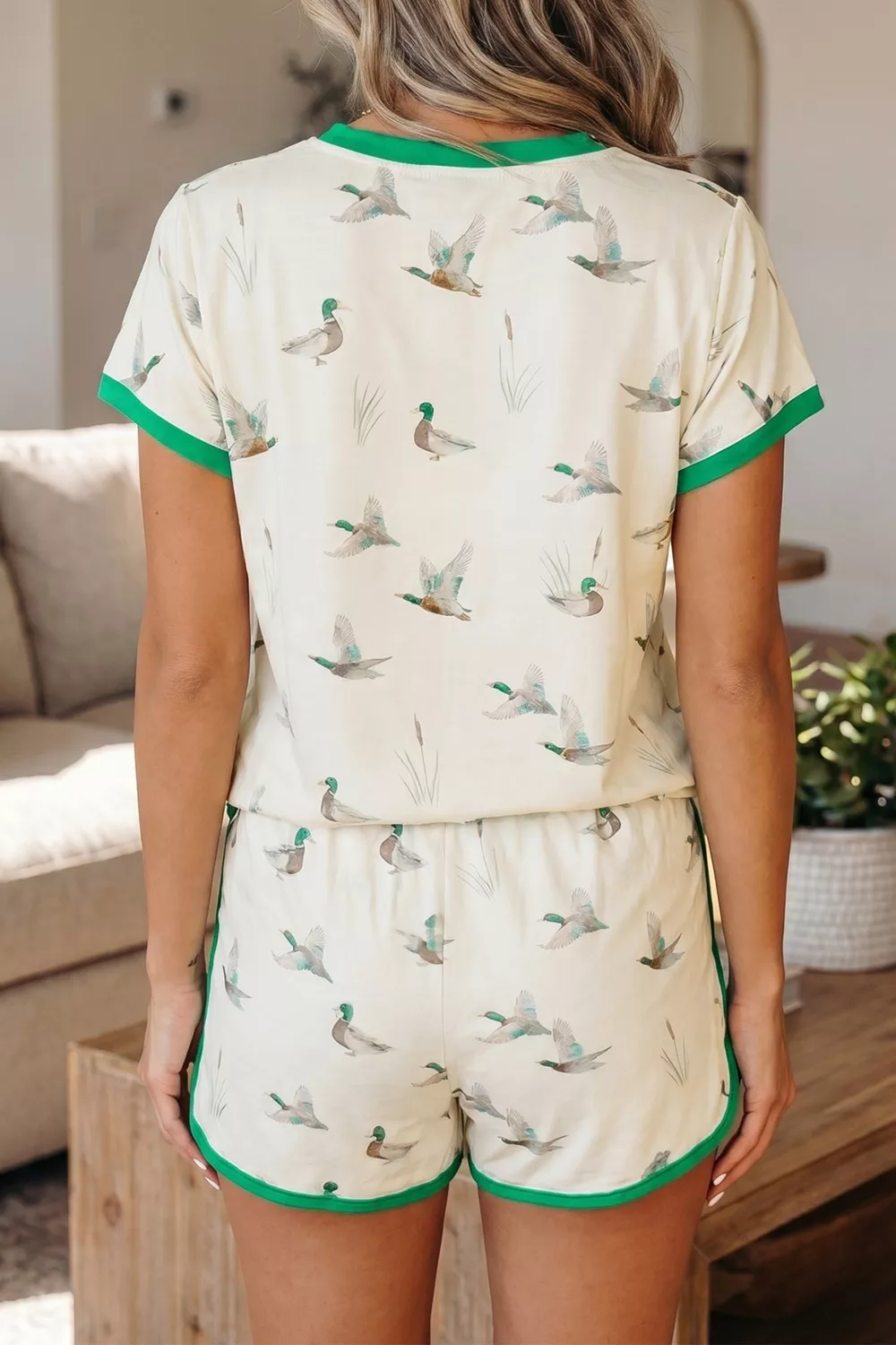 Mallard Printed Colorblock Trim Short Set, image 2