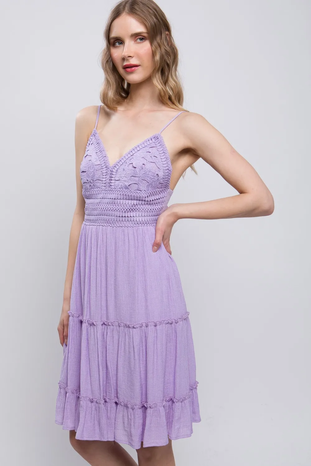 Lace Detail Tied V-Neck Mini Cami Dress, image 3