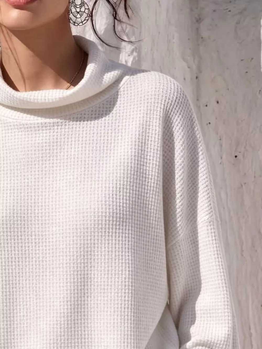 Full Size Waffle Knit Mock Neck Long Sleeve T-Shirt Plus Size, image 4