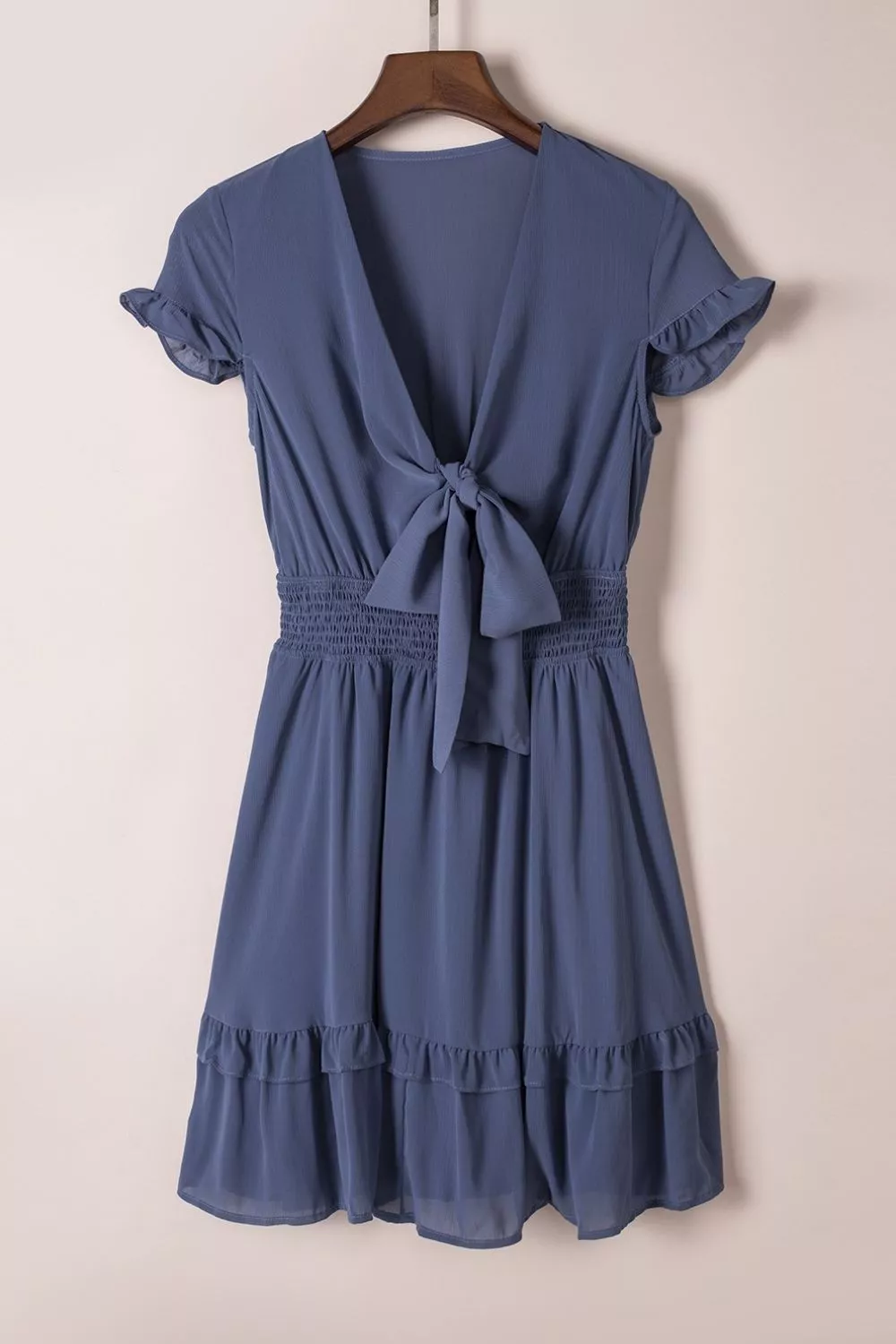 Bow-Tie V-Neck Ruffle Hem Mini Dress, image 3