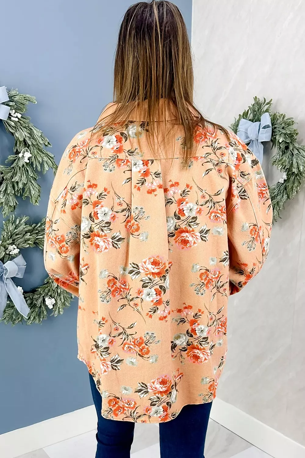 Floral Print Long Sleeve Denim Jacket, image 4