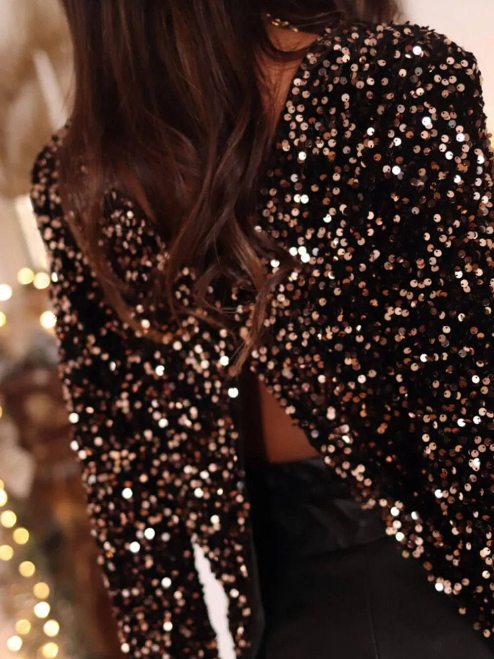Sequin Long Sleeve Cutout Back Top, image 2