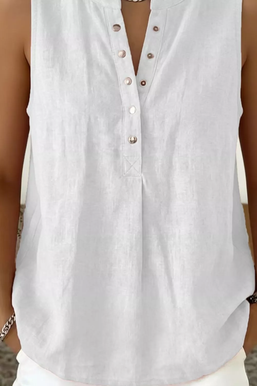 Snap Down Sleeveless Top, image 3