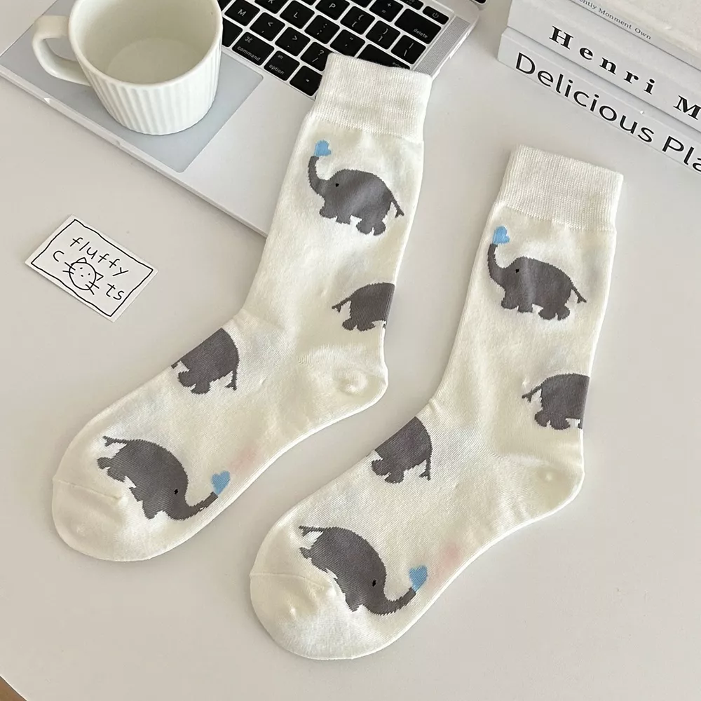 Elephant Pattern Crew Socks, image 6