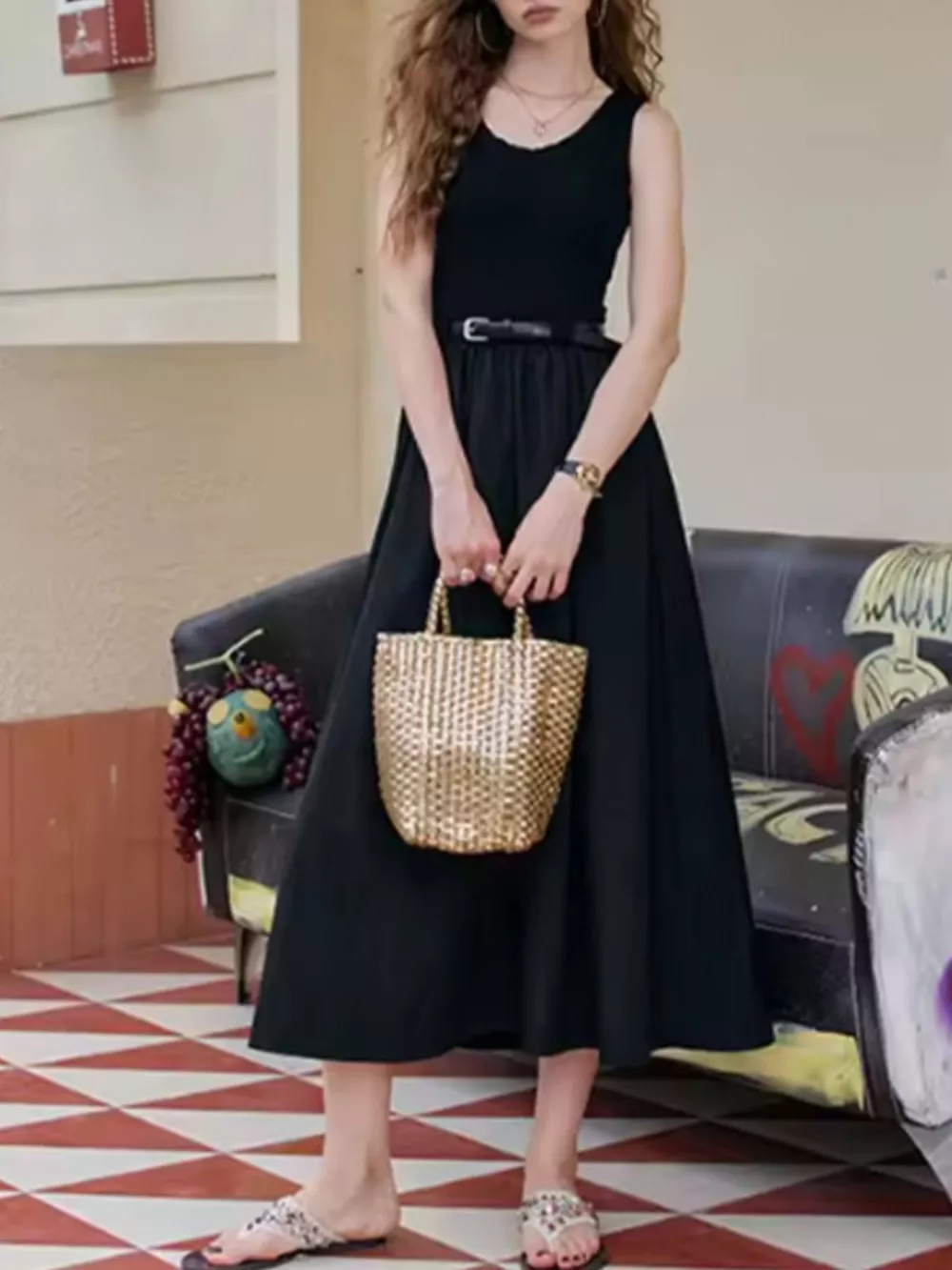 Round Neck Sleeveless Midi Dress, image 4