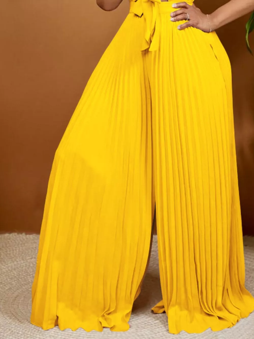 Full Size Tie Front Pleated Wide Leg Jumpsuit Plus Size, image 6