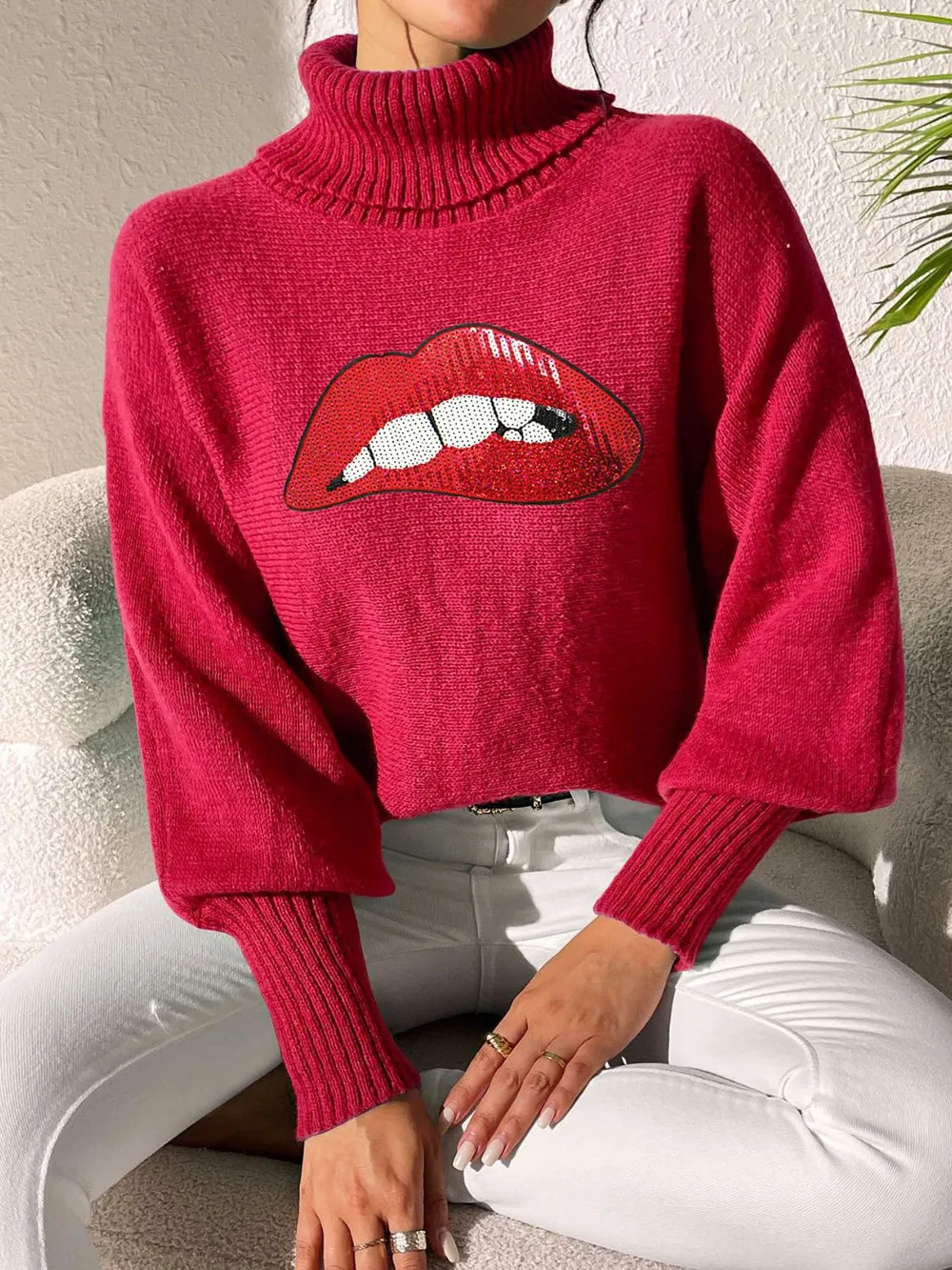 Lip Turtleneck Long Sleeve Sweater, image 18