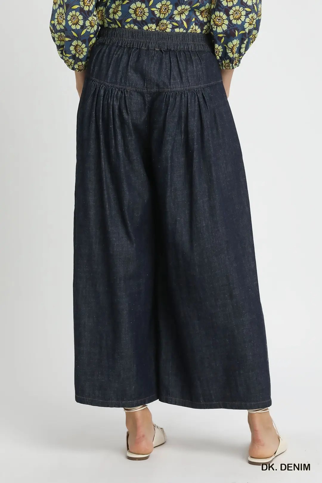 Stone Washed Wide-Leg Button-Front Culottes, image 3