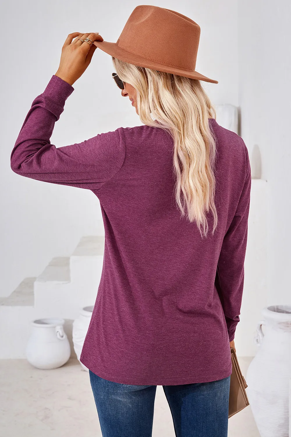 Notched Button Detail Long Sleeve T-Shirt, image 20