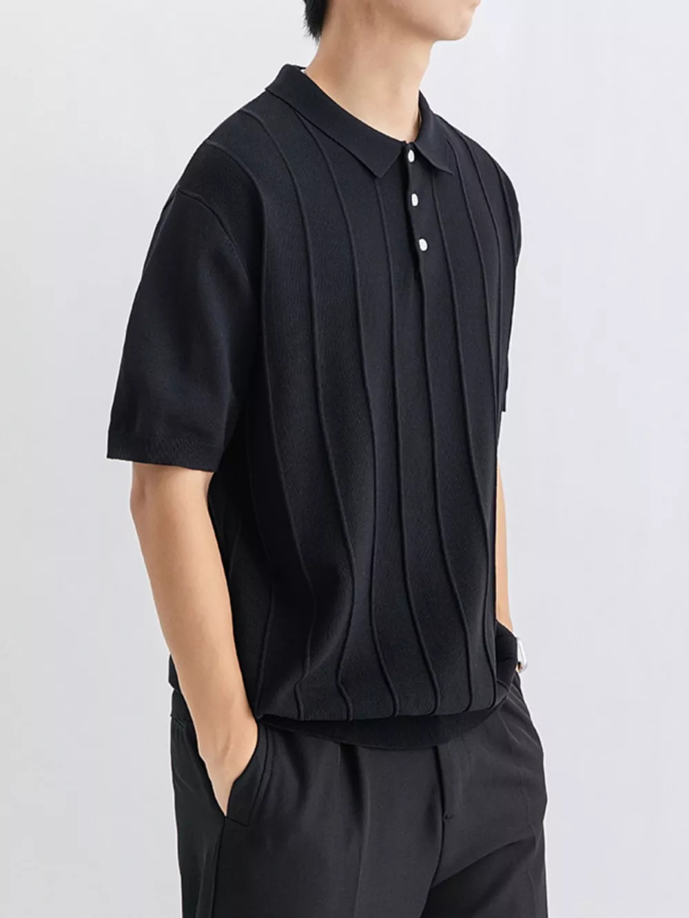 Men's Plus Size Textured Knit Short Sleeve Polo, image 6