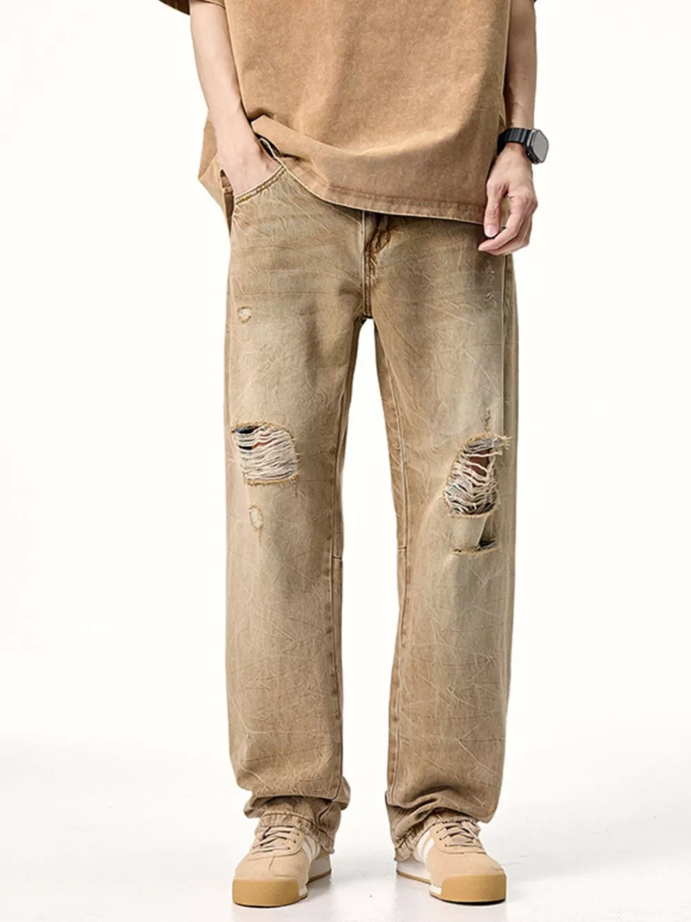 Men's Distressed Relaxed Fit Jeans, image 2