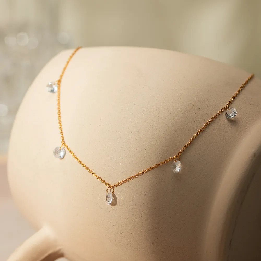 Stainless Steel Rhinestone Charm Necklace, image 4